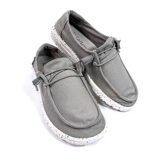 Hey Dude Wendy Womens 8 Grey Canvas Slip On Loafers Comfort Speckled Sole